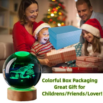 3D Dinosaur Crystal Ball Lamp with Remote Control, 3.15 inch T-rex Crystal Night Light with Wooden Base 16 Colors Change, Glass Dinosaur Figurine Lamp Gift for Girls Boys Wife Mom (T-rex) - color: T-rex
