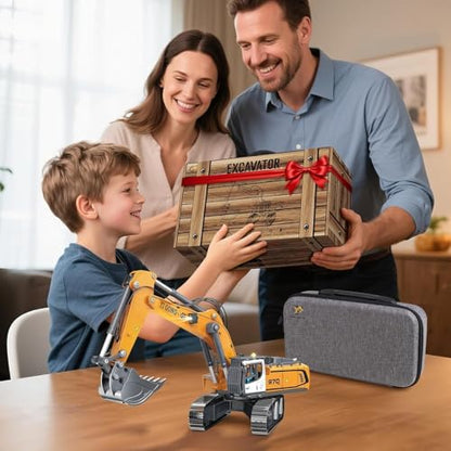 Adult Metal Mini Remote Control Excavator 1:50 ，Features a Lever-Driven Digging System, Comes with Two Batteries and a Carrying case, and is an Ideal Gift for Model Enthusiasts and Children - color: Excavator