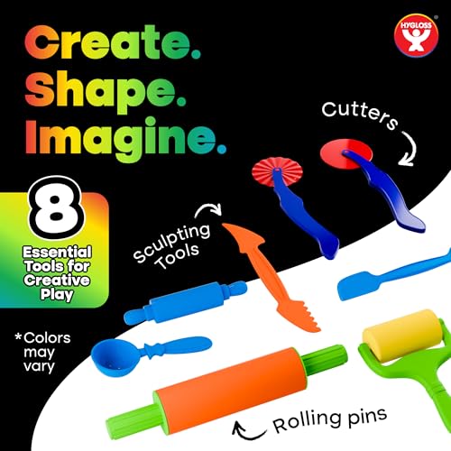 Hygloss Dough Tools 8 Pc Set, Cutters, Rollers and Rolling Pins for Kids - color: Tools (8 Pcs.)