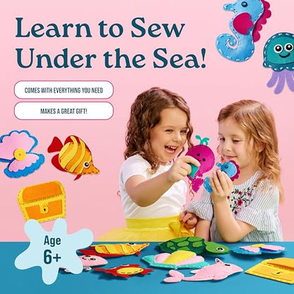 GirlZone Under the Sea Sewing Kit for Kids, Easy Embroidery & Felt Crafts, Make Adorable Sea Creatures with Pre-Punched Shapes & Patterns, Creative Sewing Kit for Kids Ages 3–14