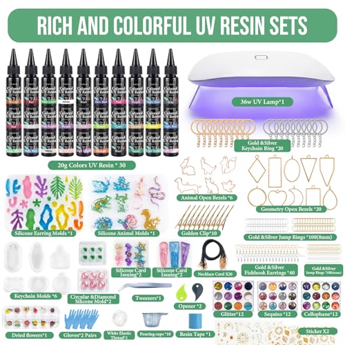 All-Inclusive Keychain Making Kit, 30-Color UV Resin,DIY Craft Decor - color: 30 Colors