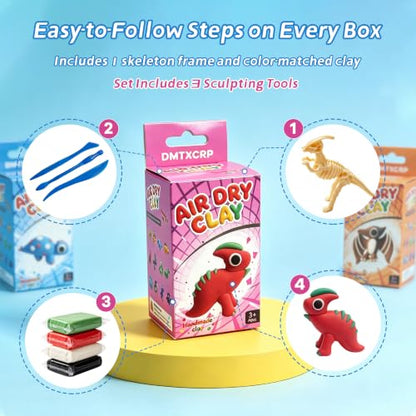 DMTXCRP Air Dry Clay Dinosaur Kit for Kids, 12 Dino Skeleton Craft Set - color: Dino
