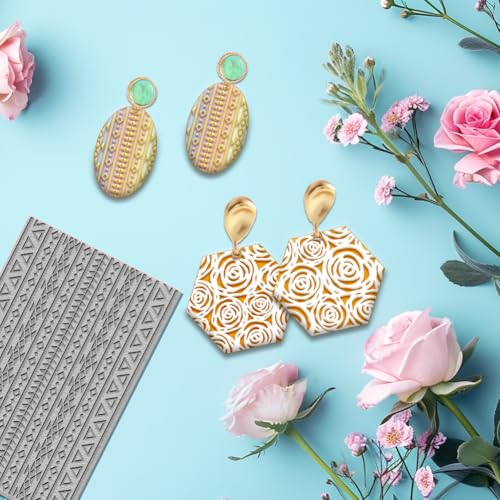 4PCS Polymer Clay Texture Sheets Set for Using with Clay Cutters, Boho Clay Texture Mats, Pottery Jewelry Making Kit DIY Creative Crafts Tools - style: Retro Pattern 1 Theme-4pcs