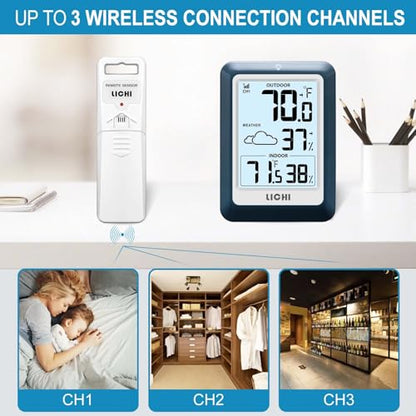 Indoor Outdoor Thermometer Wireless Weather Station, Internal External Thermometer Hygrometer, Home Batteryoperated Temperature Humiditymonitors330 Feet (About 100 Meters) Backlight Display (Blue) - color: Blue