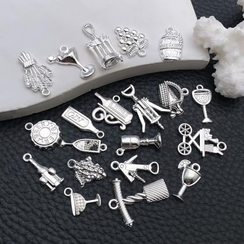 WOCRAFT 60pcs Bright Silver Wine Bracelet Charms for Jewelry Making Sets DIY Necklace Bracelet Keychain Crafting Charms Kit Craft Supplies (SN873) - color: Bright Silver, size: Wine Charms