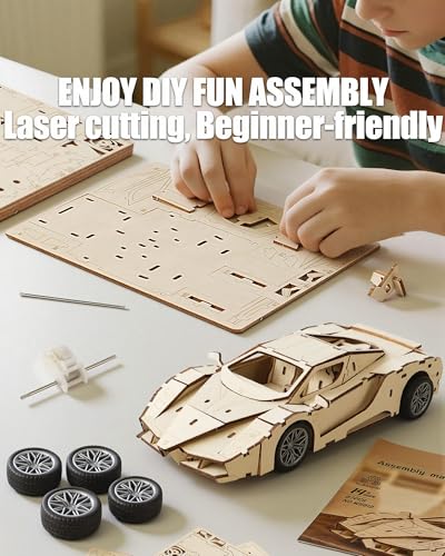 3D Wooden Puzzle Sports Car Model Kits for Adult to Build, 87Pcs