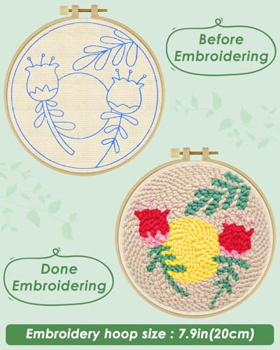 ERKOON Punch Needle Kit Adults Beginners, DIY Easy Floral Embroidery Set for Starter Art Craft, Needling Punch Project with Patterns, Tools, Yarns, Hoop, Instruction (Rose Passing) - color: Rose Passing