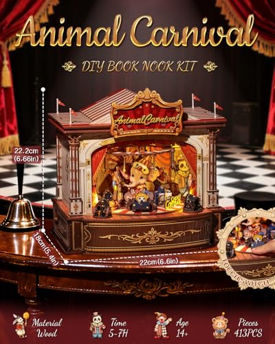 CUTEBEE 3D Wooden Puzzles with Music Box,Miniature House Kit, 413 Pcs - color: Animal Carnival