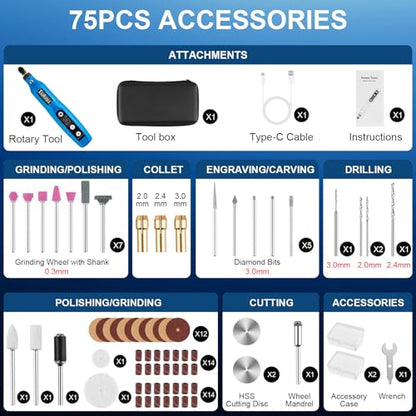 75pcs Cordless Rotary Tool Kit, 5-Speed Rotary Tool for DIY Crafts