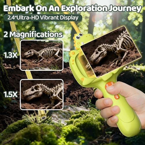 Kids Dinosaur Borescope Snake Camera with Light - color: Green