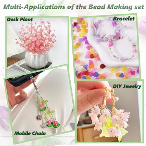 536 Pcs Acrylic Flower Beads Kit Frosted Flower Leaf Pendants Pearl Charms for DIY Crafts Necklace Earring Jewelry Making Plants Kit