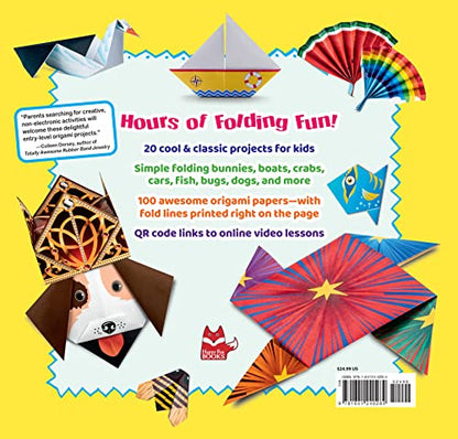 Origami for Kids: 20 Projects to Make Plus 100 Papers to Fold (Happy Fox Books) Fun and Creative Paperfolding Kit with Easy Fold Lines and Instructions for Bunnies, Crabs, Bugs, Dogs and More