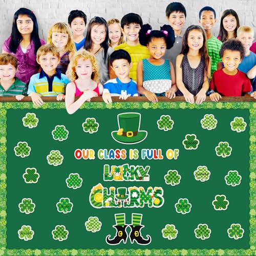 gisgfim St.Patrick Day Bulletin Board Decoration Set Lucky Shamrock Borders Cutouts for Party School Classroom Door Welcome Bulletin Board Craft Home Wall(St. Patrick's Day) - style: St. Patrick's Day