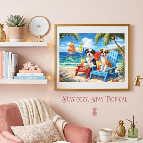 Beach Dog Diamond Art Kits for Adults, Funny Animal Diamond Painting Kits - color: HS034-1