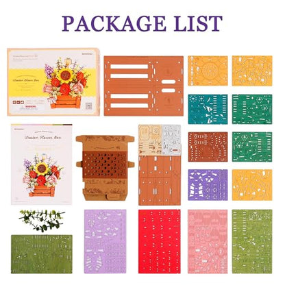 3D Wooden Flower Puzzle for Adults-Wooden Bloom Box, DIY Craft Model Kit Building Set, Botanical Decor Creative Gift for Lovers Nature Enthusiasts (658PCS)