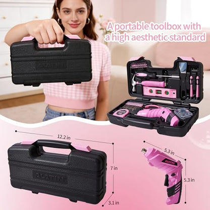 Pink Tool Set for Women,40-Pc Drill Set with Tool Box,Complete Home DIY Kit for Beginners, Crafting & Quick Fixes