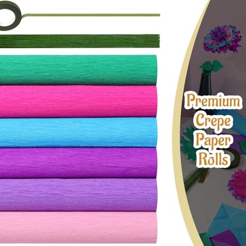 Gersoniel 57 Pcs Crepe Paper DIY Kit for Flower Making, Mermaid Color - color: Mermaid Color