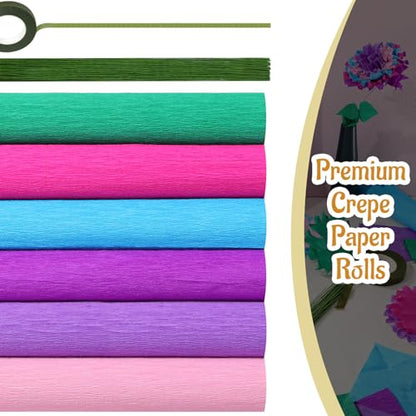 Gersoniel 57 Pcs Crepe Paper DIY Kit for Flower Making, Mermaid Color - color: Mermaid Color