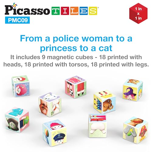 PicassoTiles Magnetic Expression Puzzle Toy Building Block Mix & Match Cubes Cubes Magnet Pre-School Sensory Toys Gifts Educational STEM Learning Kit for Kid, Baby Toddler Age 3 and Up 9 Piece PMC09 - color: Expression Mix & Match Cubes