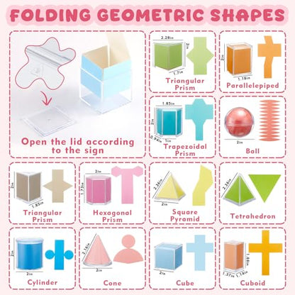 Faccito 12 Pcs 12 Styles 2D & 3D Geometric Solids Math Manipulatives - style: 12 Styles