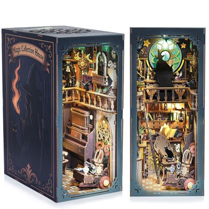 DIY Book Nook Kit Magic - Wizard and Cat Book Nook Kits for Adults, 3D Wooden Puzzle Miniature Fantasy Witch Potion Room Theme Bookshelf Decor, Creative DIY Craft for Teens - style: Magic Collection House