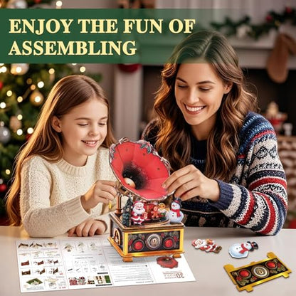 3D Wooden Puzzle Music Box for Adults-Christmas Phonograph Puzzle - color: Christmas Phonograph Puzzle