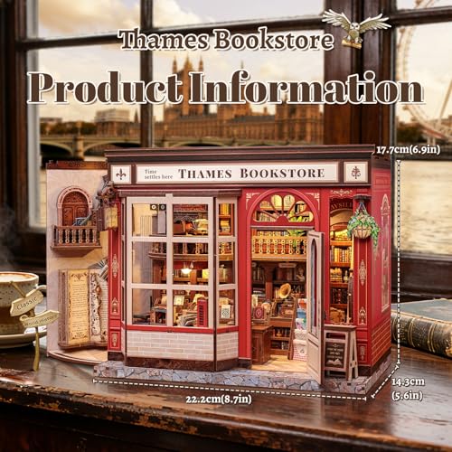Fsolis Book Nook Kit - 3D Wooden Puzzles for Adults - color: Thames Bookstore
