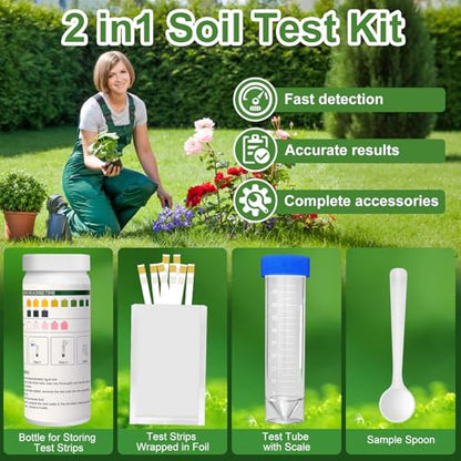 2-in-1 pH & Nitrogen Soil Test Kit, Home Soil Testing Kit Separately Sealed in Foils, Soil pH Nitrogen Test Strips for Garden Lawn Grass Flower Vegetable Nutrient, Quick & Easy-to-Use