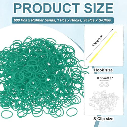 MECCANIXITY 600 Pcs Loom Rubber Bands Kit with 25 Pcs S-Clips 1-Hook Rubber Bands Refill Bracelet Making Kits for Weaving DIY Handcrafts Gift, Dark Green - color: Dark Green