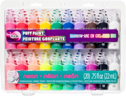 Tulip Puff Paint 20-Color Party Pack, Multi-Surface, Premium Quality, Nontoxic & Waterproof Craft Paint, Permanent on Fabric, Rainbow - color: multi-colored