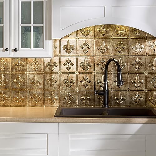 FASÄDE Fleur de Lis Decorative Vinyl Backsplash 15 sq ft Kit in Bermuda Bronze - color: Bermuda Bronze