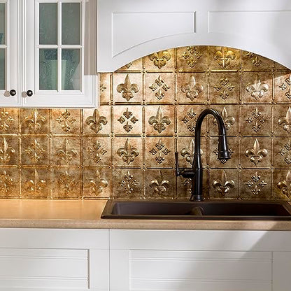 FASÄDE Fleur de Lis Decorative Vinyl Backsplash 15 sq ft Kit in Bermuda Bronze - color: Bermuda Bronze