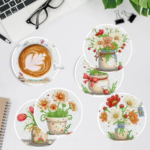 8 PCS Diamond Art Coasters Kit for Adults, Flower Diamond Painting Coasters - color: Flower-4