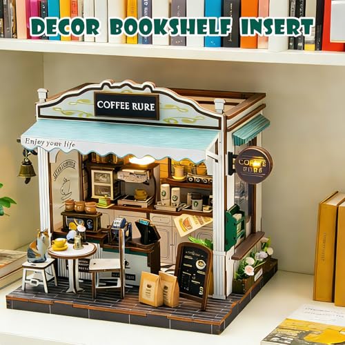 Book Nook Kit, 3D Wooden Puzzles Coffee Miniature House Dollhouse