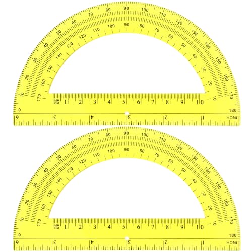 EBOOT 2 Pack Plastic Protractor 180 Degree Math Protractors 6 Inch,Yellow - color: Yellow