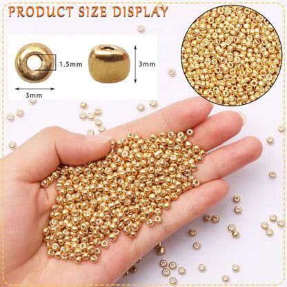 5000pcs Bright Gold Glass Seed Beads Bulk, Small Tiny Waist Spacer Beads for Bracelet, Necklace Jewelry Making, DIY Craft Projects(3mm 8/0) - color: Bright Gold, size: 3mm
