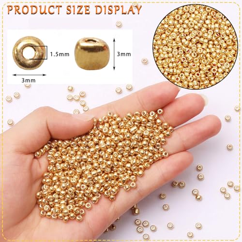 5000pcs Bright Gold Glass Seed Beads Bulk, Small Tiny Waist Spacer Beads for Bracelet, Necklace Jewelry Making, DIY Craft Projects(3mm 8/0) - color: Bright Gold, size: 3mm
