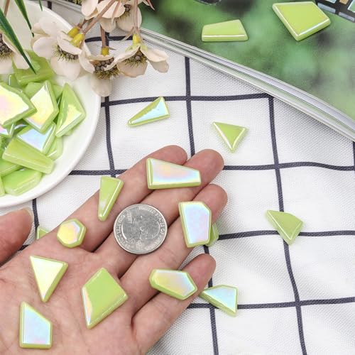 Youway Style 200g Iridescent Green Glass Mosaic Tiles for Crafs Bulk - color: Grass Green, size: 200g