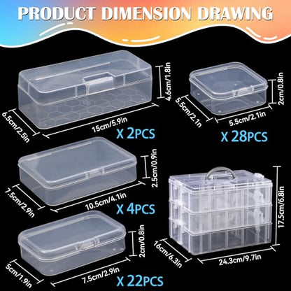 VTG Bead Organizer Box, 56 Pcs Small Plastic Containers with Lids and 3-Tier Stackable Storage Box, Clear Organizers for Jewelry Toys Craft Storage - style: 3 tier coffret