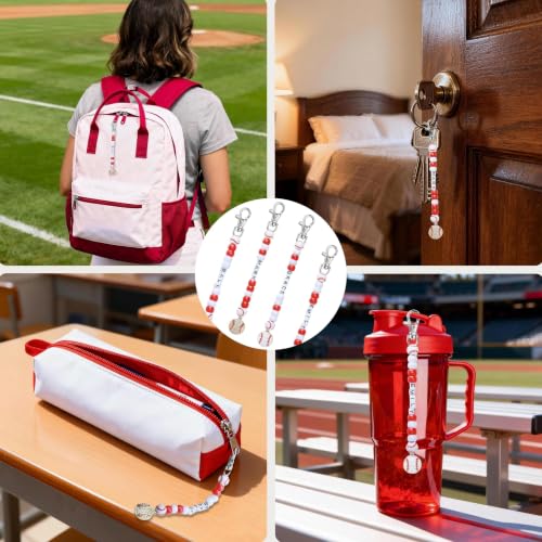 Tuhangcc 500 Pcs Baseball DIY Keychain Making Kit, Adjustable Letter Alphabet Beads Strings,8 Charm 16 Cards with Lobster Clasps & Strings for Sport Theme Party Favor Gift (Baseball) - color: Baseball