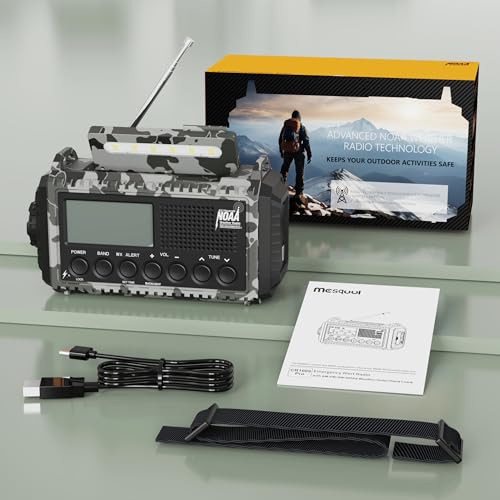 Mesqool Emergency Radio NOAA/AM/FM/SW, 12000mAh Battery Powered - color: Gray Camo