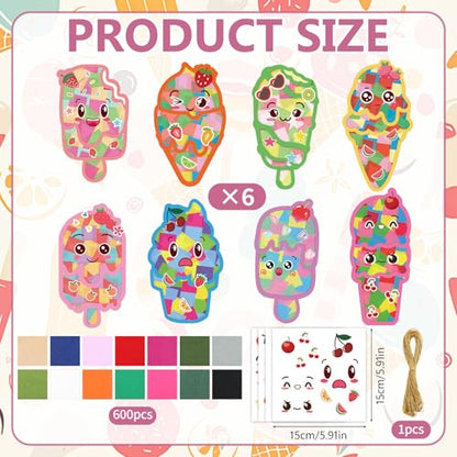 DoubleFill 48 Pcs Summer Ice Cream Suncatchers Craft Kits DIY Summer Ice Cream Stained Glass Effect Tissue Paper Kits Bulk for Window Decor Home Ornament Party Favors Art Activities - style: Summer Ice Cream