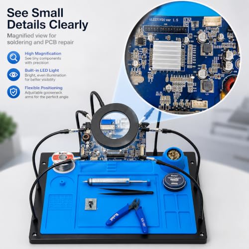 Kaisi Helping Hands Soldering Station with 10X LED Magnifying Glass - color: Blue, size: Magnifying glass lamp