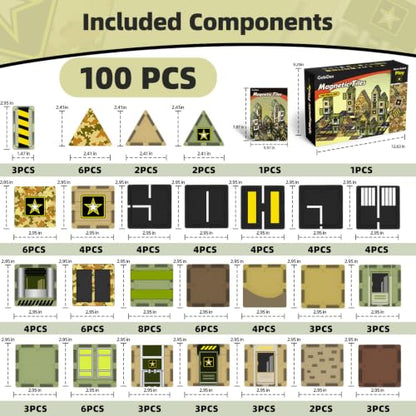 GobiDex 100PCS Magnetic Tiles Building Set, STEM Army Toys for Boys 3+ - color: 100pcs Army