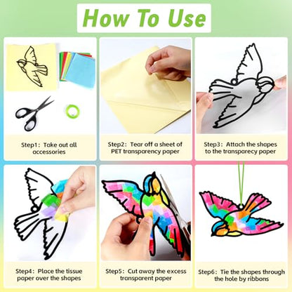 Qyeahkj 36 Set Spring Bird Suncatchers Crafts for Kids DIY Bird Window Tissue Paper Craft Kit Animal Hanging Decor for Summer School Home Activity Art Project Birthday Party Favor Gift - style: Bird