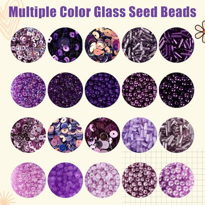 Norme 2 Sets Glass Seed Beads and Loose Sequins Kit Loose Beads for Jewelry Making DIY Crafts Felt Kits Embroidery Bracelets and Necklaces 20 Colors (Purple) - color: Purple