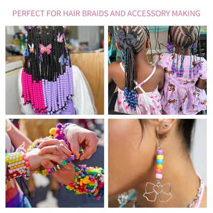 1000+pcs Glitter Pony Beads Bulk, Acrylic 9mm Large Plastic Bead for Bracelets Big Hole Hair Braids Crafts DIY Projects - color: Glitter