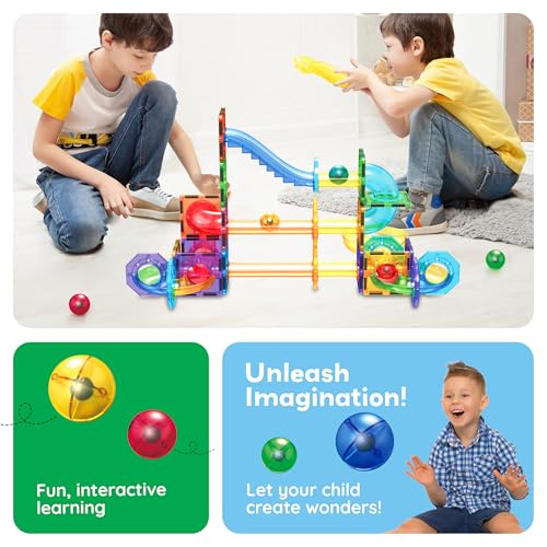 PicassoTiles Magnetic Marble Run Add-On Expansion Pack for Magnet Tile Building Blocks Maze Construction Toy Kit Educational STEM Learning Enhances Creativity Imagination Children Ages 3+ PTG01 - style: Marble Run Add-On Expansion Pack