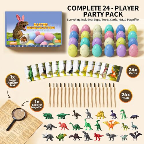 24 Pack Colorful Dinosaur Eggs, Excavation Kit with Learning Cards - style: 24 Dinosaur Eggs(Colorful)