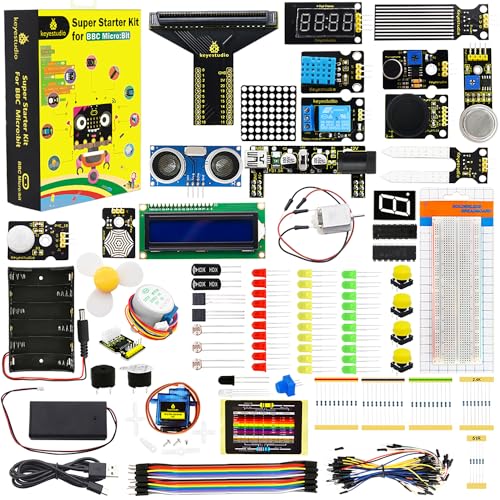 KEYESTUDIO Super Starter Kit for Microbit V2 V1.5 STEM Learning|Without Micro:bit Board, 40 Lessons Tutorial, with T-Breakout Board, Breadboard, LCD Display etc. Educational Kit for Beginners 15+